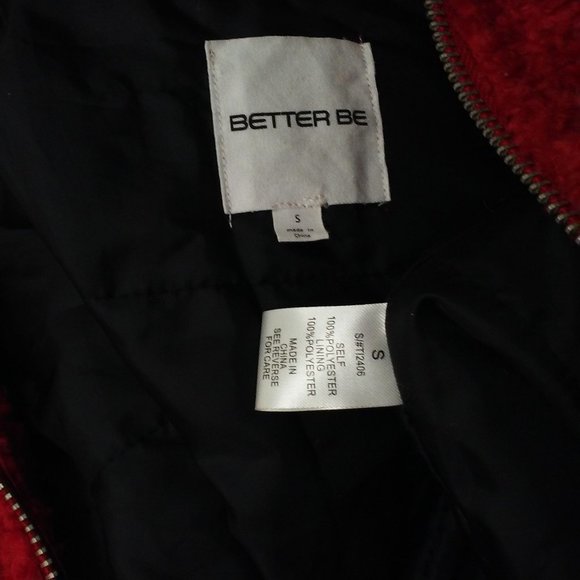 Y2K Cropped Bomber Jacket Pockets Faux-Fur Red - Picture 9 of 13